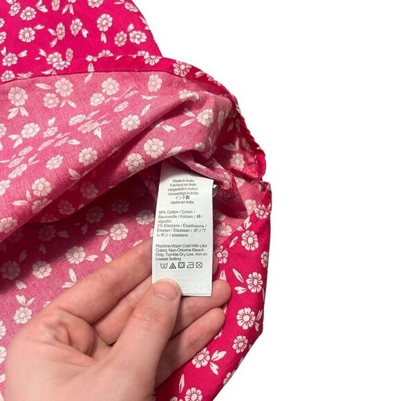 J CREW Printed Pink Fuchsia Ivory Poplin Popover Too Size L - Picture 6 of 9